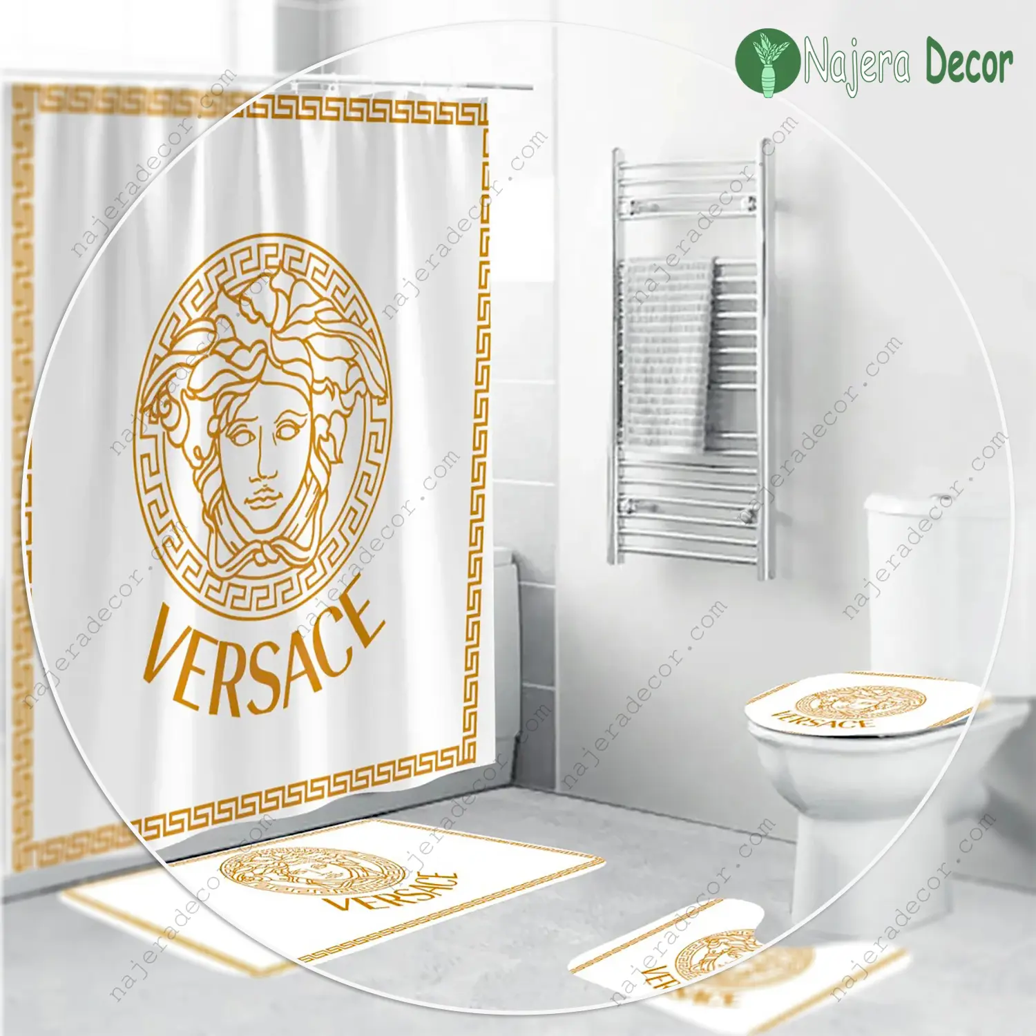 Versace white golden logo fashion luxury brand premium bathroom set home decor